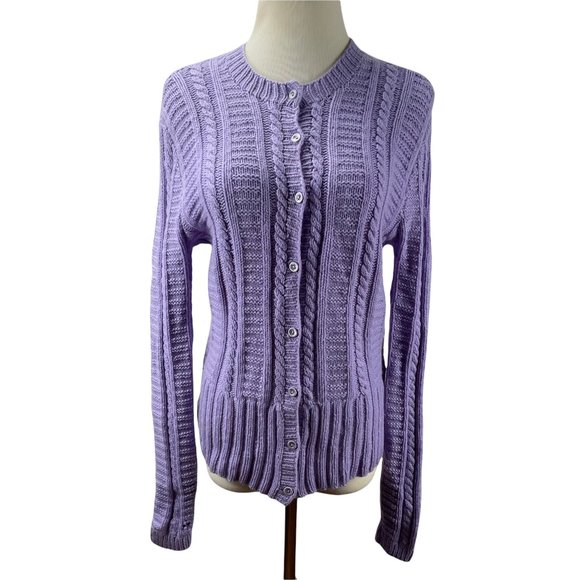 TSE Cashmere Cable Knit Purple Cardigan Sweater Size M Lightweight Button - Picture 2 of 12